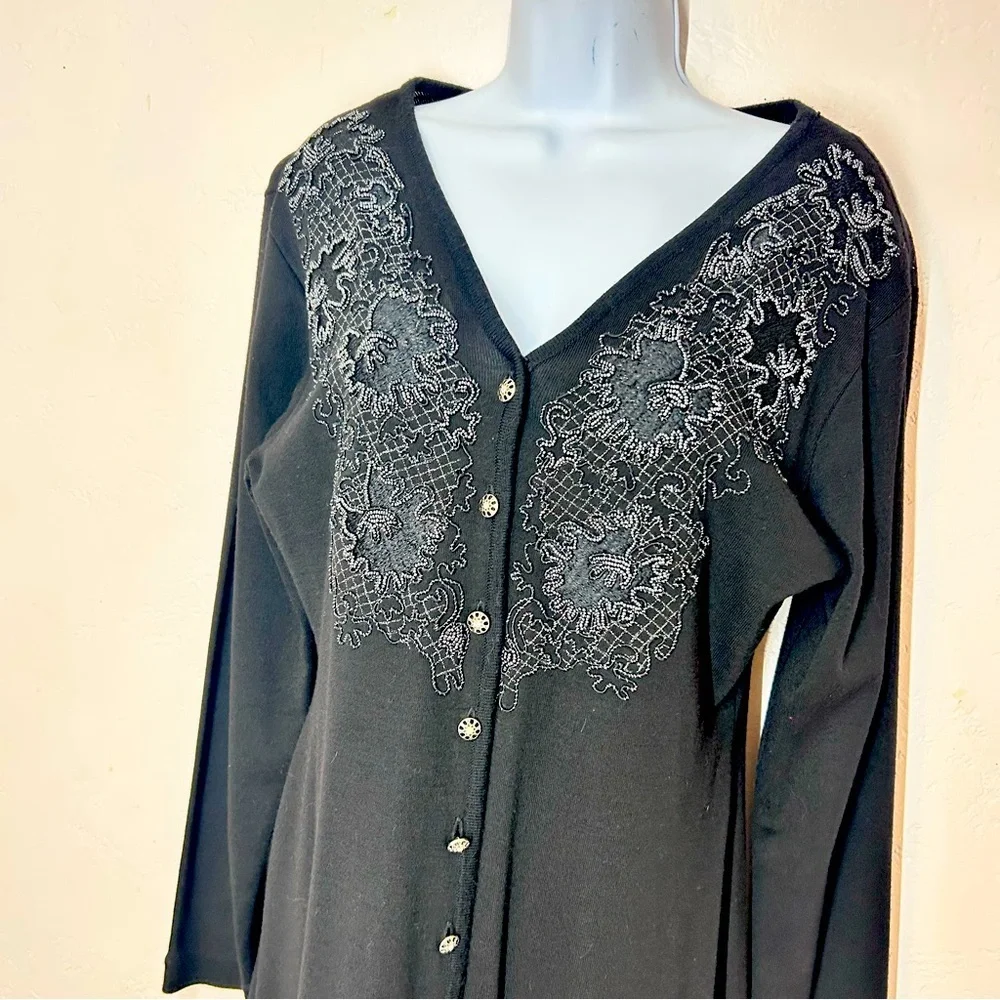 Carole Little Vintage Knit Sweater Dress Size L Beaded Embroidered Whimsigoth
